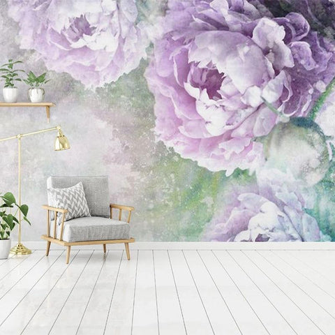 Image of Hand Painted Lavender Peonies Wallpaper Mural, Custom Sizes Available Wall Murals Maughon's 
