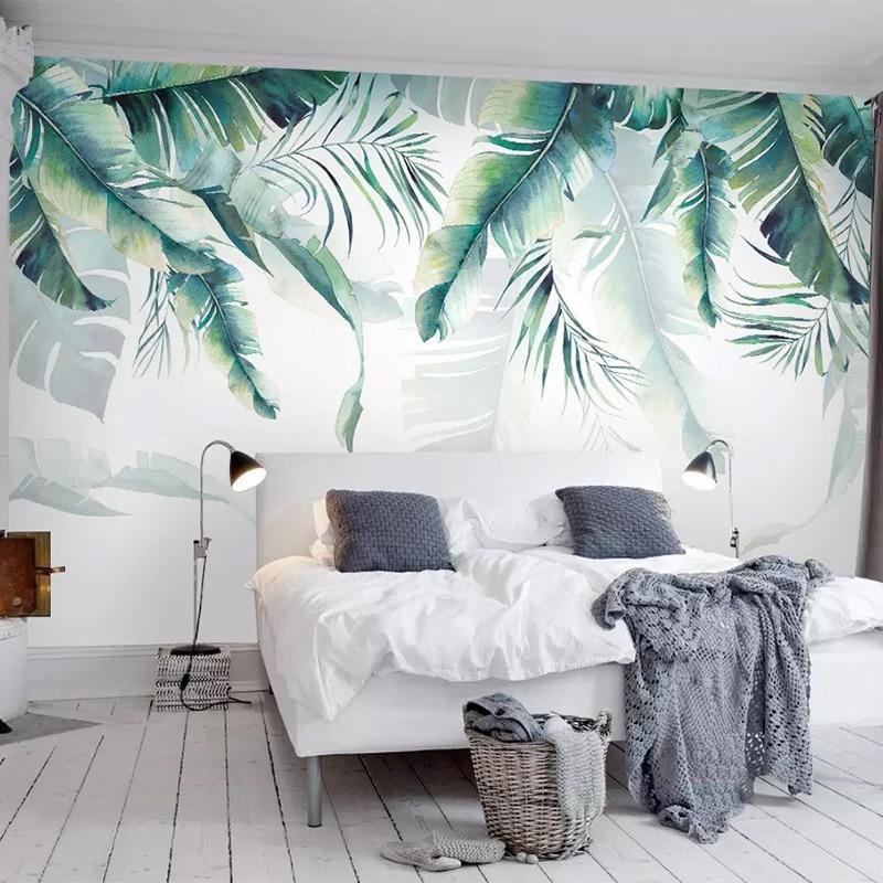 Hand-Painted Palm Leaves Wallpaper Mural, Custom Sizes Available Household-Wallpaper Maughon's 