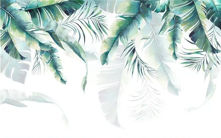 Relaxing Palm Leaves Background Wallpaper Mural, Custom Sizes Available