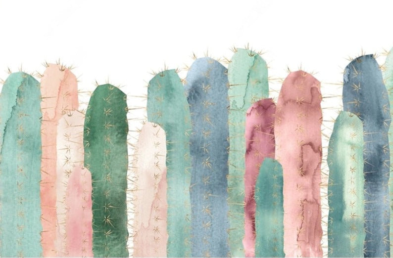 Hand Painted Pastel Cactus Wallpaper Mural, Custom Sizes Available Maughon's 