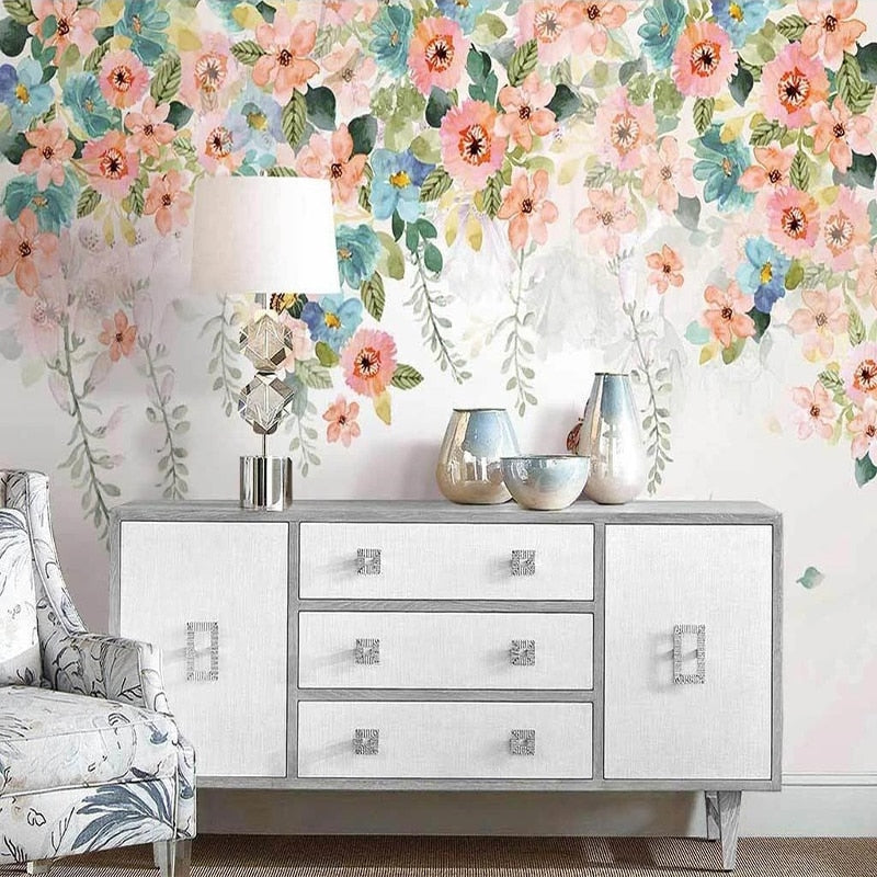 Hand Painted Pastel Floral Swag Wallpaper Mural, Custom Sizes Available Wall Murals Maughon's 