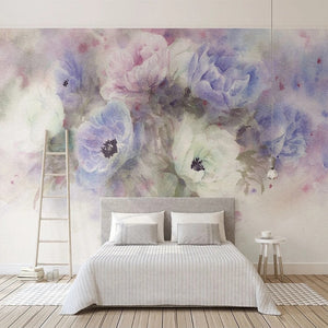 Mural de papel pintado floral pastel pintado a mano, tamaños personalizados disponibles