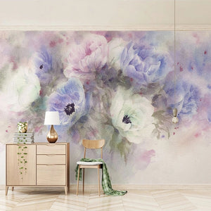 Hand Painted Pastel Floral Wallpaper Mural, Custom Sizes Available Wall Murals Maughon's Waterproof Canvas 