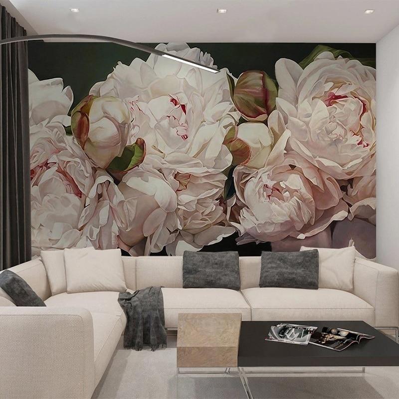 Hand-Painted Peonies Wallpaper Mural, Custom Sizes Available Household-Wallpaper Maughon's 