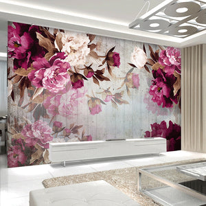 Lovely Painted Peonies Wallpaper Mural, Custom Sizes Available