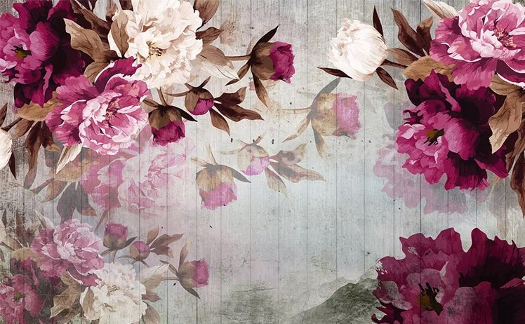 Hand Painted Peonies Wallpaper Mural, Custom Sizes Available Maughon's 