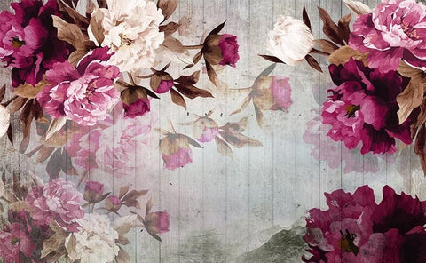 Image of Hand Painted Peonies Wallpaper Mural, Custom Sizes Available Maughon's 