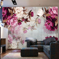 Hand Painted Peonies Wallpaper Mural, Custom Sizes Available Maughon's 