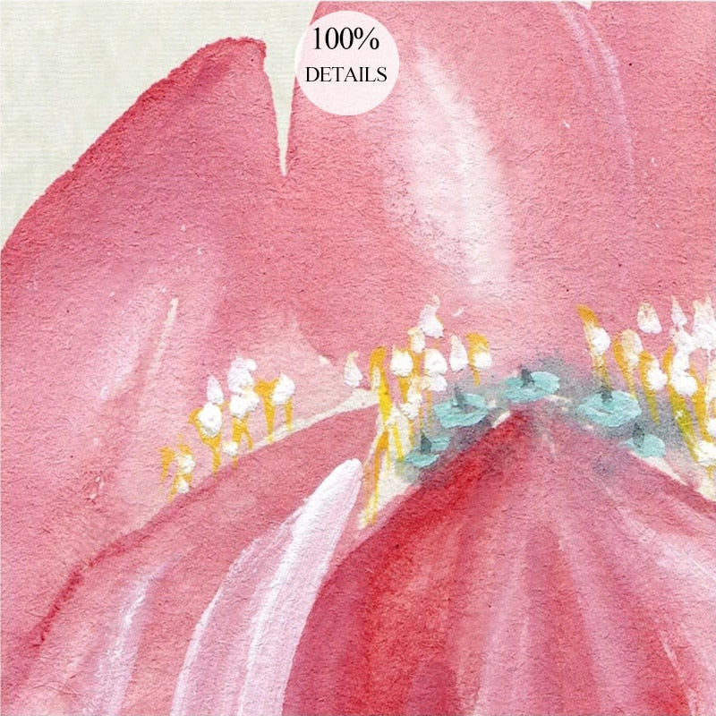 Hand-Painted Pink Lotus Botanical Wallpaper Mural, Custom Sizes Available Wall Murals Maughon's 