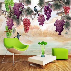 Hand Painted Purple and Red Grapes Wallpaper Mural, Custom Sizes Available