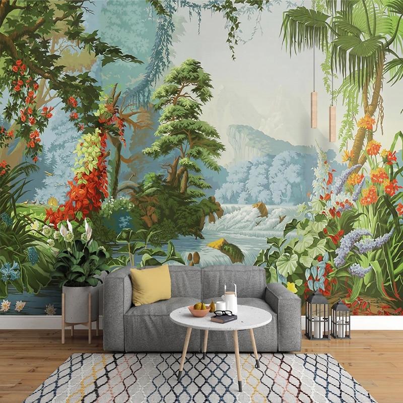 Hand Painted Tropical Jungle Wallpaper Mural, Custom Sizes Available Wall Murals Maughon's 