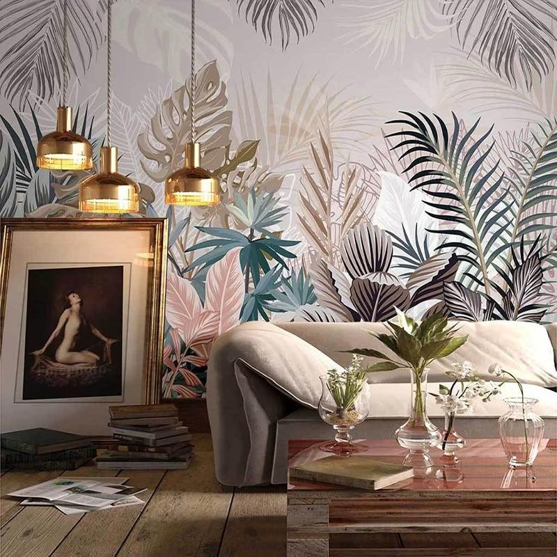 Hand Painted Tropical Rainforest Plants Wallpaper Mural, Custom Sizes Available Maughon's 