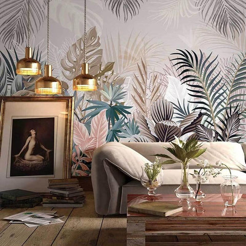 Image of Hand Painted Tropical Rainforest Plants Wallpaper Mural, Custom Sizes Available Maughon's 