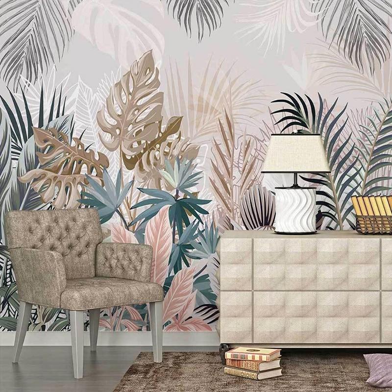 Hand Painted Tropical Rainforest Plants Wallpaper Mural, Custom Sizes Available Maughon's 