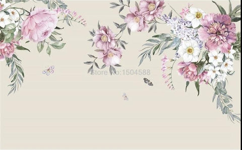 Image of Hand-painted Watercolor Flowers Wallpaper Mural, Custom Sizes Available Household-Wallpaper Maughon's 