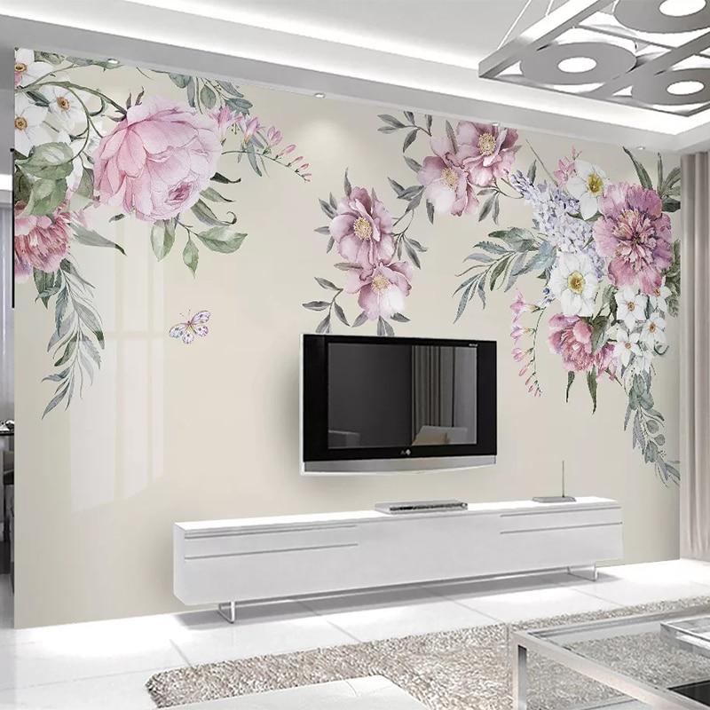 Hand-painted Watercolor Flowers Wallpaper Mural, Custom Sizes Available Household-Wallpaper Maughon's 