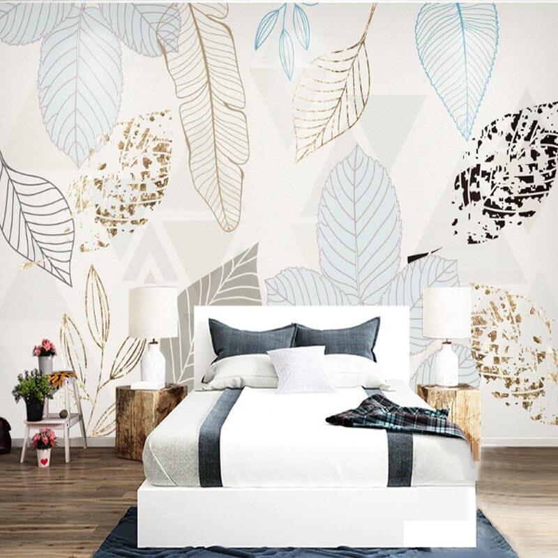 Hand-Painted Watercolor Leaf Wallpaper Mural, Custom Sizes Available Wall Murals Maughon's 