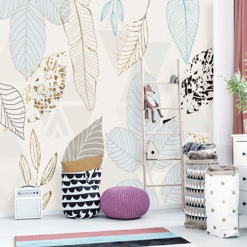 Hand-Painted Watercolor Leaf Wallpaper Mural, Custom Sizes Available Wall Murals Maughon's 
