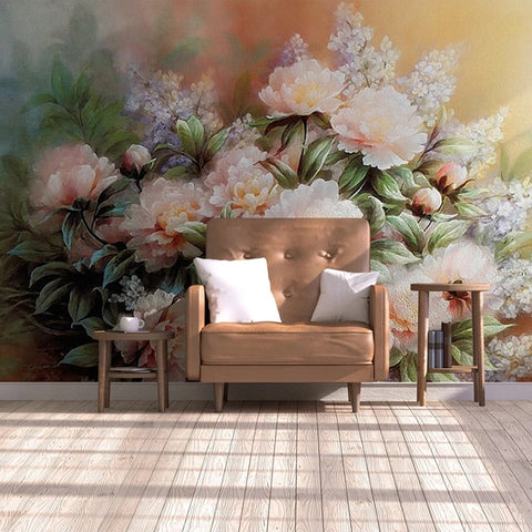 Image of Hand-Painted Watercolor Peonies Wallpaper Mural, Custom Sizes Available Wall Murals Maughon's 