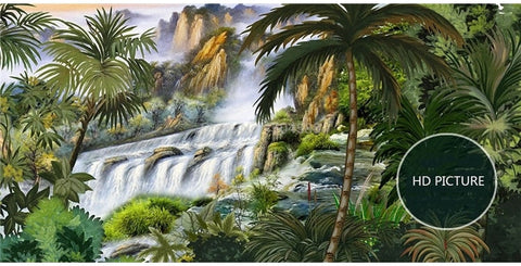 Image of Hand-Painted Waterfall Tropical Rainforest Wallpaper Mural, Custom Sizes Available Wall Murals Maughon's 