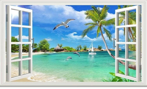 Image of Hawaii 3D Window Scenery Wallpaper Mural, Custom Sizes Available