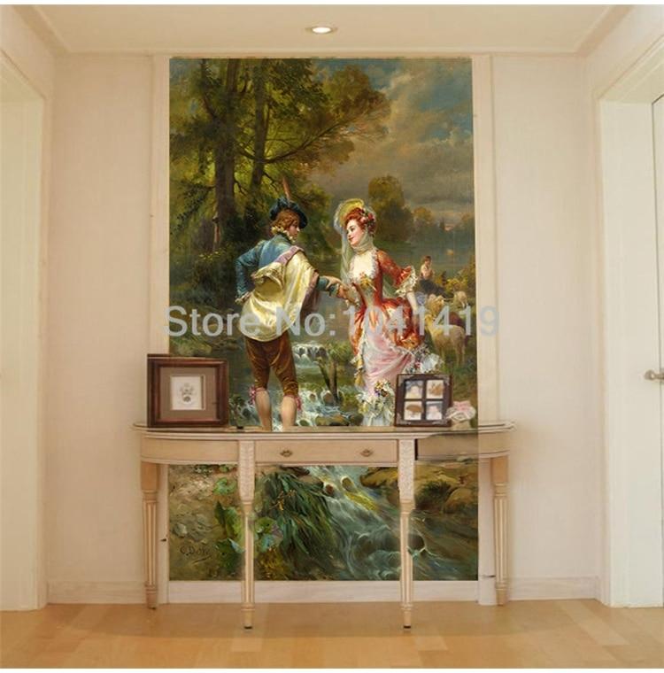 Helping Lady to Cross a Stream Painting Wallpaper Mural, Custom Sizes Available Wall Murals Maughon's 