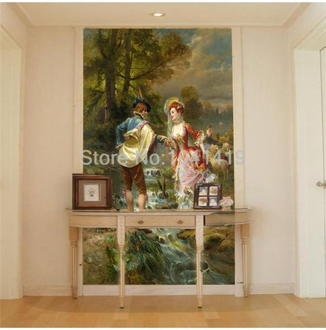 Image of Helping Lady to Cross a Stream Painting Wallpaper Mural, Custom Sizes Available Wall Murals Maughon's 