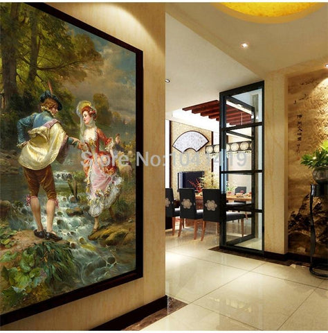 Image of Helping Lady to Cross a Stream Painting Wallpaper Mural, Custom Sizes Available Wall Murals Maughon's 