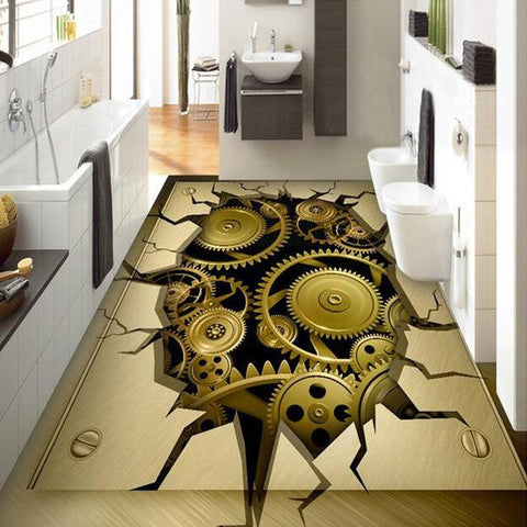 Image of Hole in the Floor Mechanical Gears Self Adhesive Floor Mural, Custom Sizes Available Maughon's 