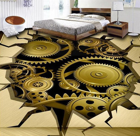 Image of Hole in the Floor Mechanical Gears Self Adhesive Floor Mural, Custom Sizes Available