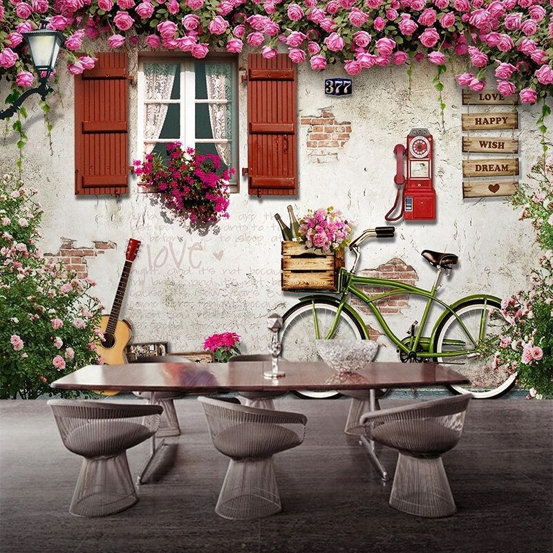 House With Guitar and Bicycle Wallpaper Mural, Custom Sizes Available Wall Murals Maughon's 