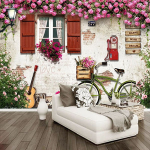 House With Guitar and Bicycle Wallpaper Mural, Custom Sizes Available Wall Murals Maughon's 