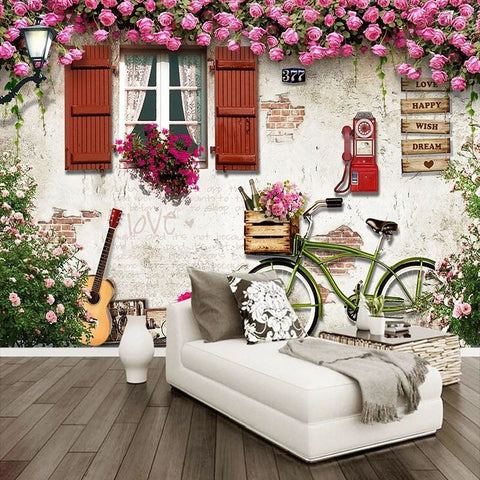 Image of House With Guitar and Bicycle Wallpaper Mural, Custom Sizes Available Wall Murals Maughon's 