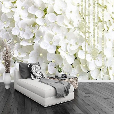 Image of Hydrangea and Pearl Wallpaper Mural, Custom Sizes Available Wall Murals Maughon's Waterproof Canvas 