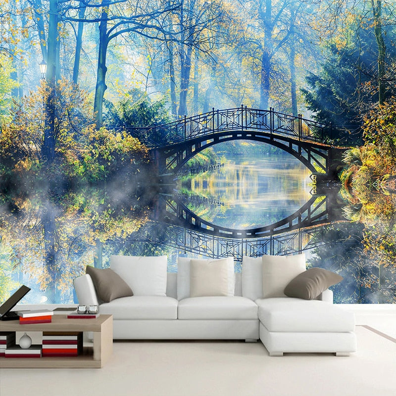 Idyllic Bridge Reflection Wallpaper Mural, Custom Sizes Available Maughon's 