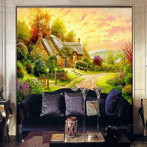 Idyllic Country House Wallpaper Mural, Custom Sizes Available