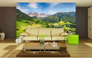 Idyllic Alpine Valley and Mountains Wallpaper Mural, Custom Sizes Available