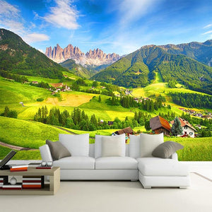 Idyllic Valley and Mountains Wallpaper Mural, Custom Sizes Available Maughon's 