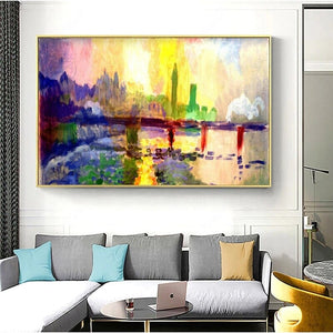 Impressionist London on the Thames Painting Wallpaper Mural, Custom Sizes Available