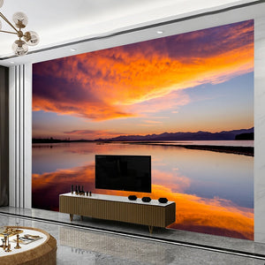 Incredible Sunset Reflection Over Water Wallpaper Mural, Custom Sizes Available