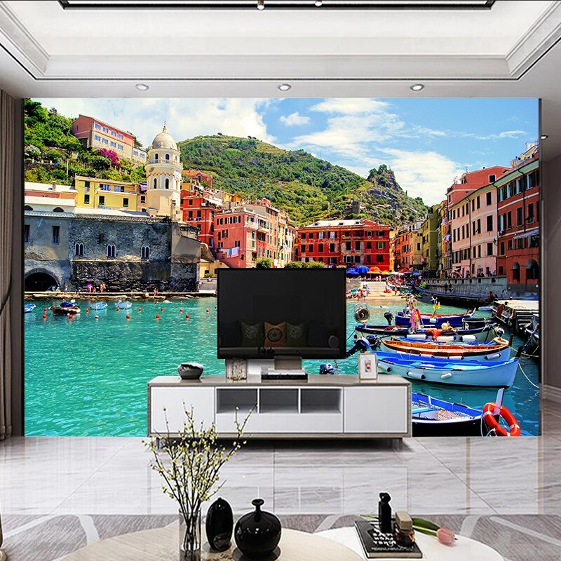 Incredible Waterside Village Wallpaper Mural, Custom Sizes Available Wall Murals Maughon's 