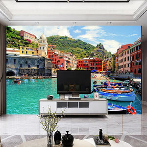 Sublime Waterside Village Wallpaper Mural, Custom Sizes Available
