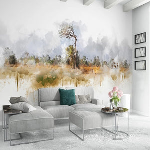 Watercolor Landscape Painting Wallpaper Mural, Custom Sizes Available