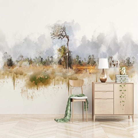 Image of Ink Landscape Painting Wallpaper Mural, Custom Sizes Available Wall Murals Maughon's Waterproof Canvas 