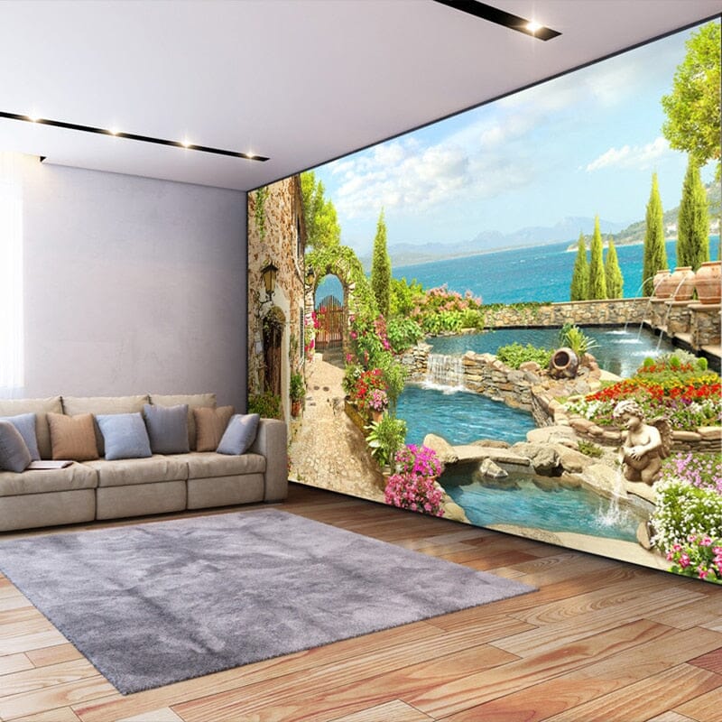 Italian Villa By the Sea Wallpaper Mural, Custom Sizes Available Wall Murals Maughon's 