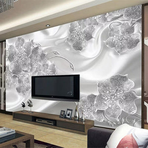 Jewelry and Flowers On Silk Wallpaper Mural, Custom Sizes Available