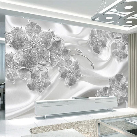 Image of Jewelry and Flowers On Silk Wallpaper Mural, Custom Sizes Available Wall Murals Maughon's Waterproof Canvas 