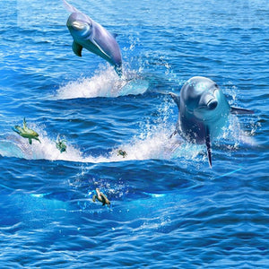 Mural autoadhesivo para suelo con delfines saltando en el océano, tamaños personalizados disponibles