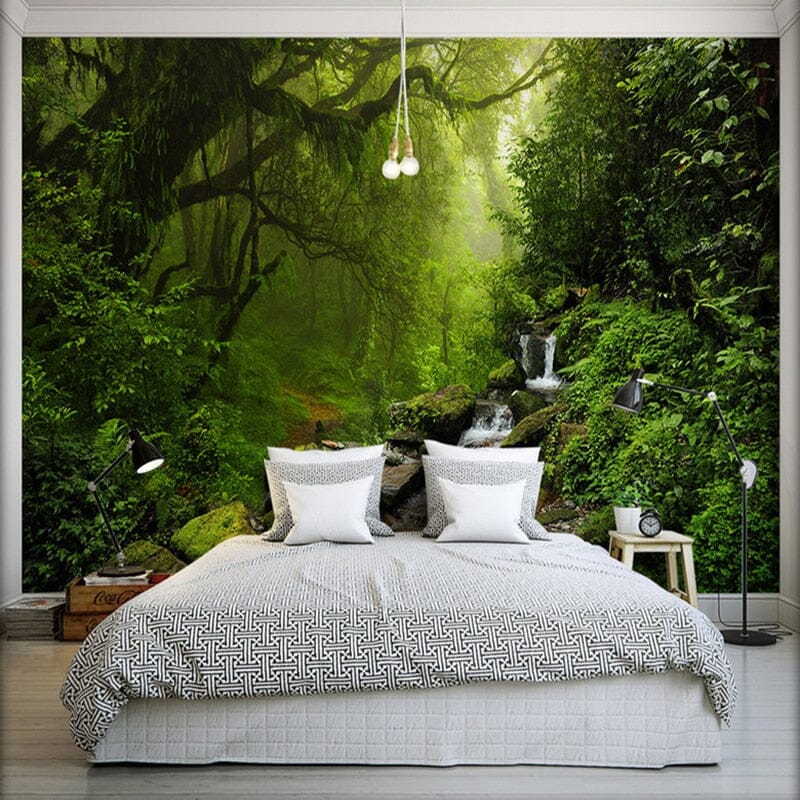 Jungle Mountain Stream Wallpaper Mural, Custom Sizes Available Wall Murals Maughon's 
