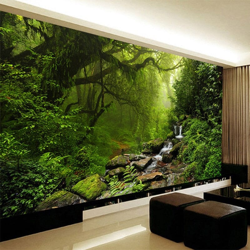 Jungle Mountain Stream Wallpaper Mural, Custom Sizes Available Wall Murals Maughon's Waterproof Canvas 